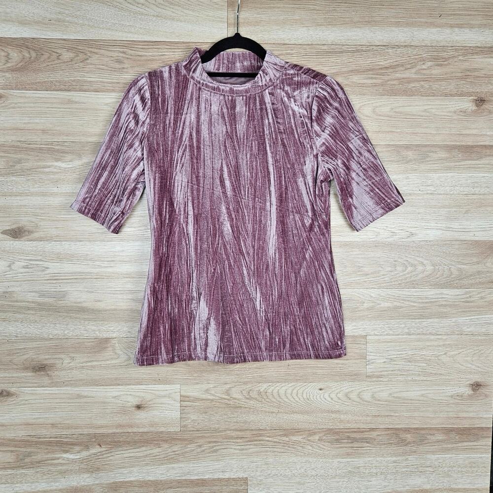 Pilcro Anthropologie Purple Pink Crushed Velvet Mock‎ Neck Top Women's Small